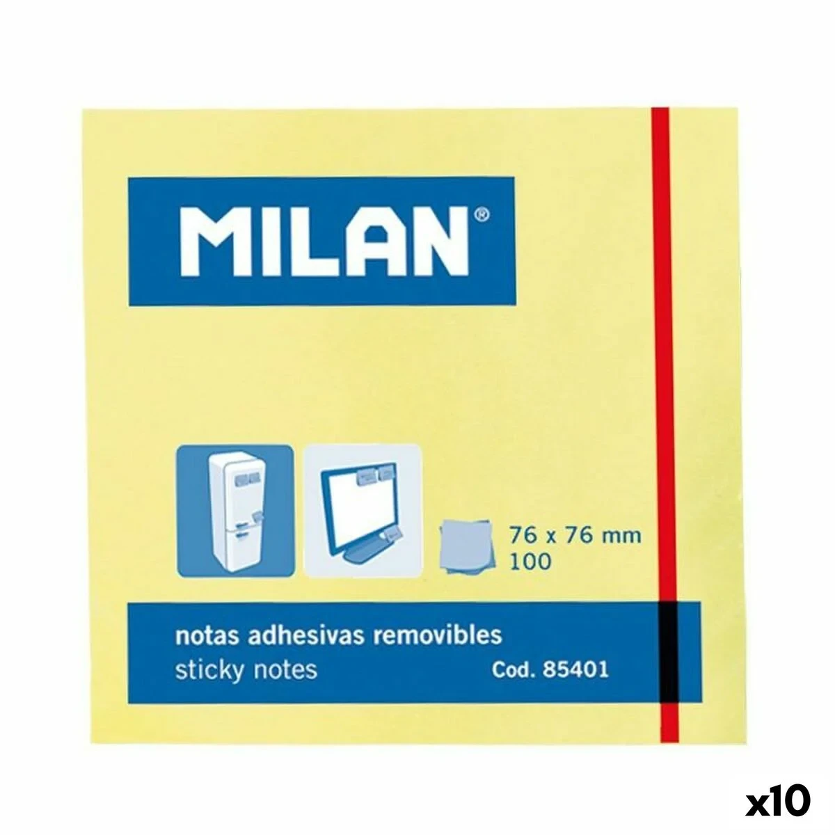 Notas Adhesivas Milan Amarillo Blanco 76 x 76 mm (10 Unidades)