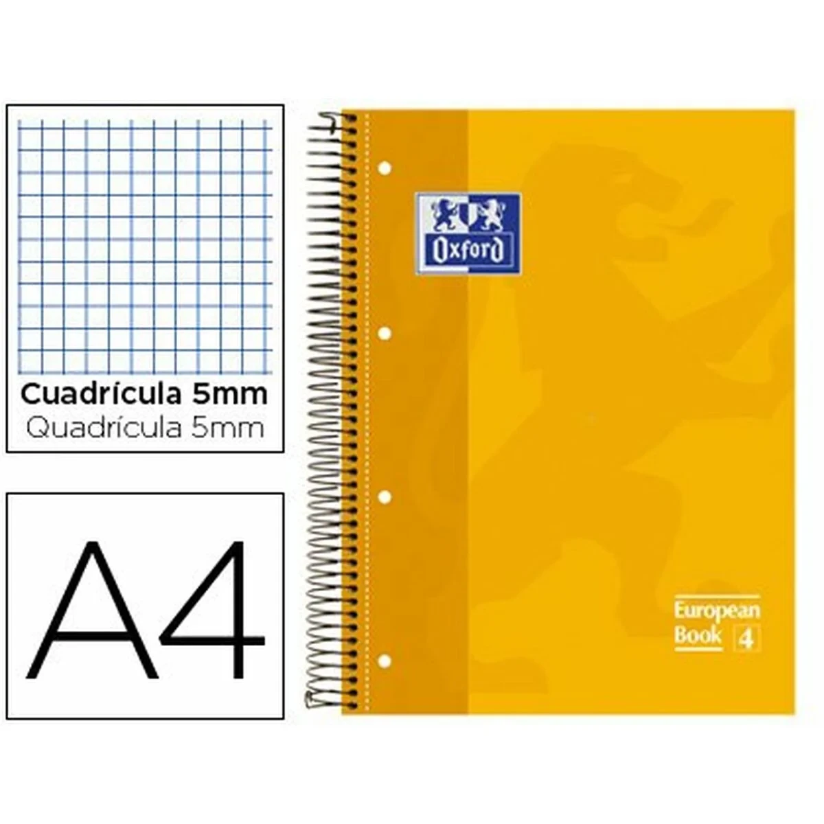 Cuaderno Oxford Classic Amarillo A4 80 Hojas (5 Unidades)