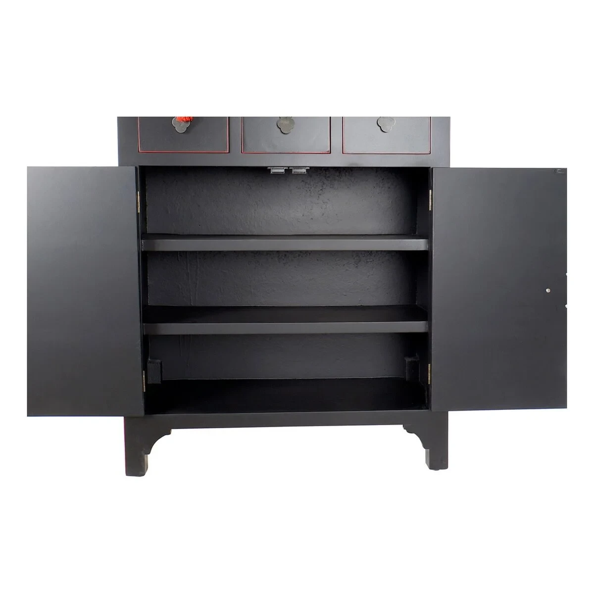 Cajonera DKD Home Decor Negro Rojo Multicolor Abeto Madera MDF Oriental 63 x 27 x 101 cm