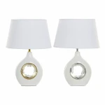 Lámpara de mesa DKD Home Decor Blanco Plata Poliéster Porcelana 220 V Dorado 50 W (2 pcs) (31 x 21 x 45 cm)