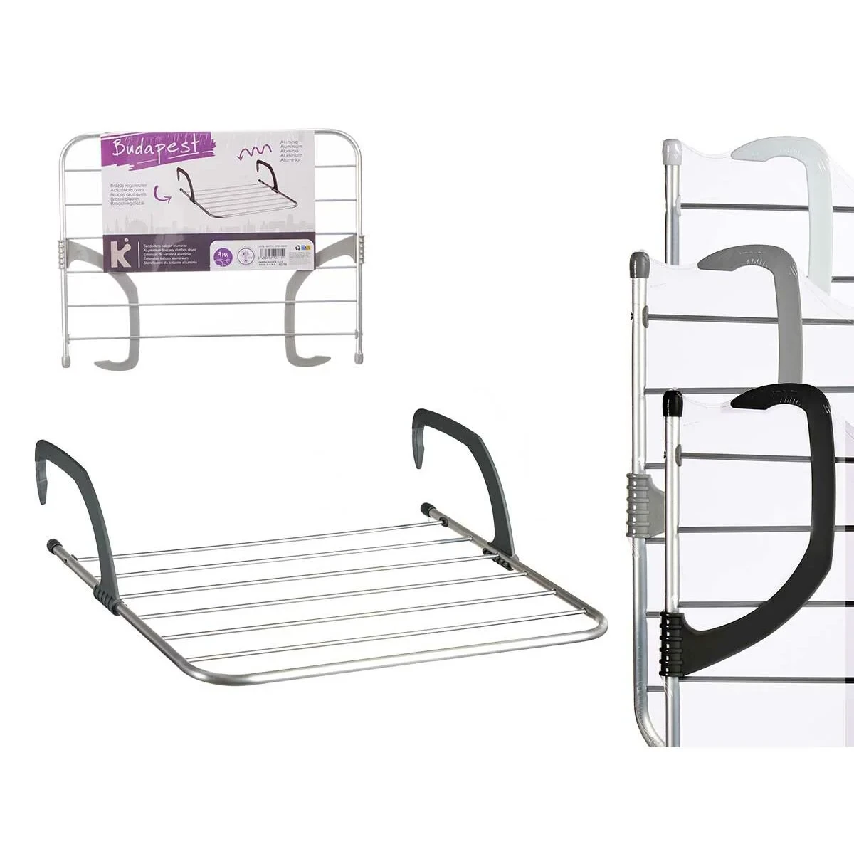 Tendedero Kipit Blanco Plateado Gris claro Gris oscuro Aluminio Plástico 63 x 3 x 50 cm 62,5 x 50 x 16,5 cm 62,5 x 3 x 50 cm 63 