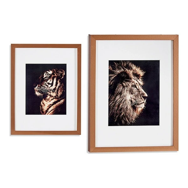 Cuadro Gift Decor Bronce Vidrio Aglomerado Tigre León 33 x 3 x 43 cm 33 x 43 x 3 cm