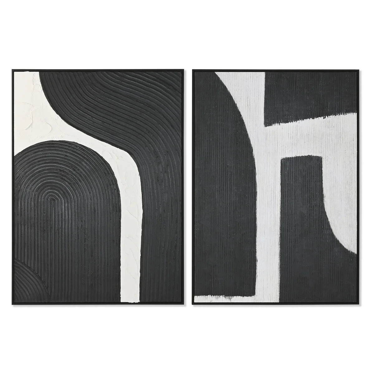 Cuadro Home ESPRIT Blanco Negro Abstracto 103 x 4,3 x 143 cm (2 Unidades)