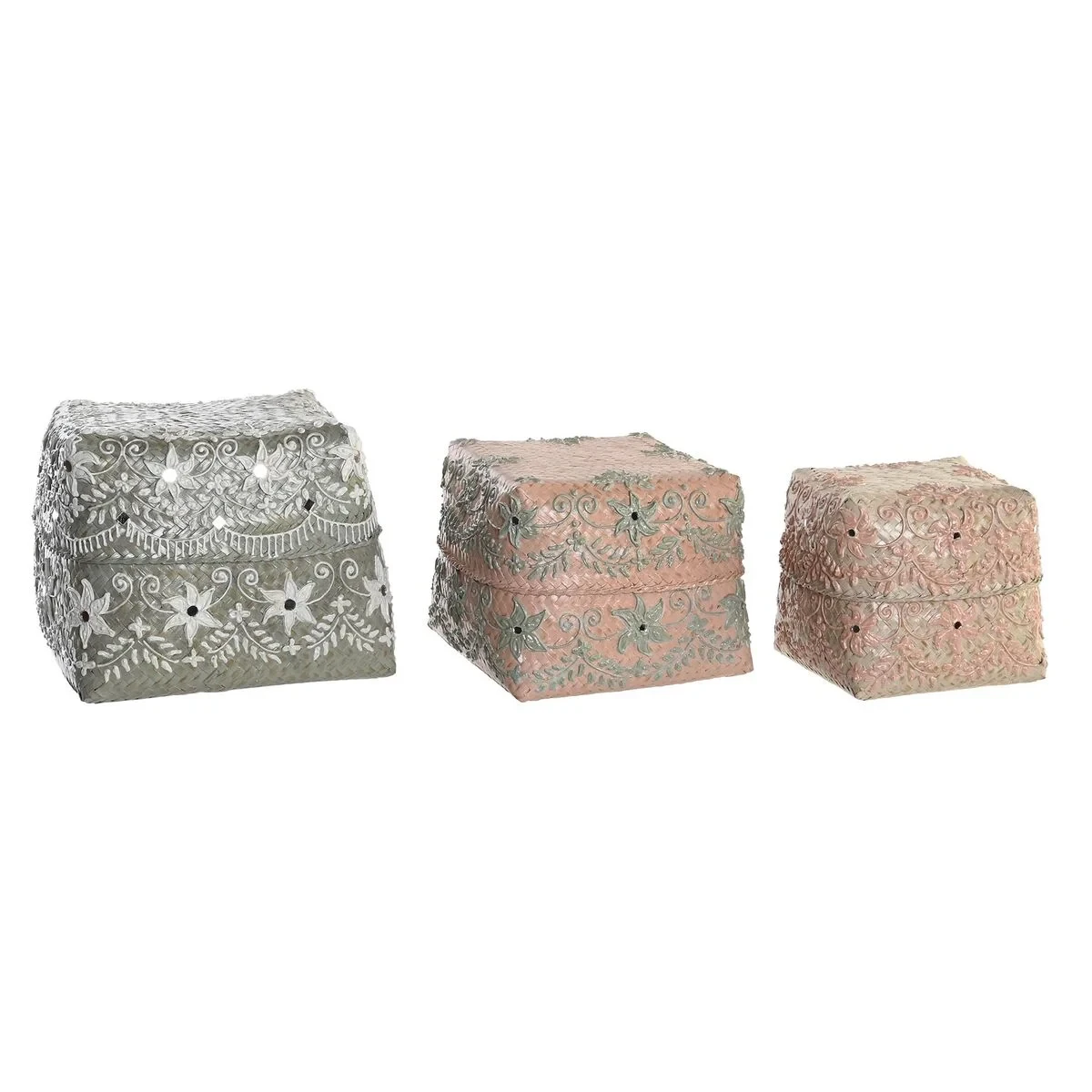 Juego de Cajas Decorativas DKD Home Decor Multicolor Bambú Boho (3 Piezas)