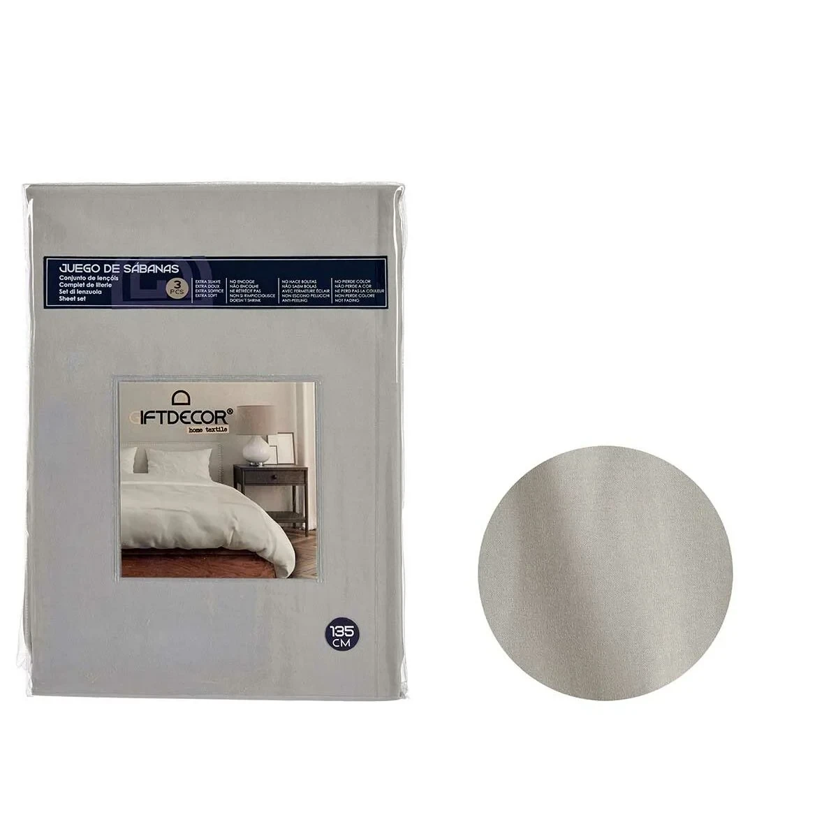 Juego de Sábanas Gift Decor Gris Cama de 135 3 Piezas