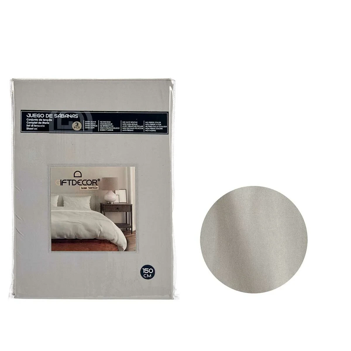 Juego de Sábanas Gift Decor Gris Cama de 150 3 Piezas