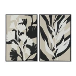 Lienzo Home ESPRIT Blanco Negro Beige Hoja de planta Urbano 63 x 4,3 x 93 cm (2 Unidades)