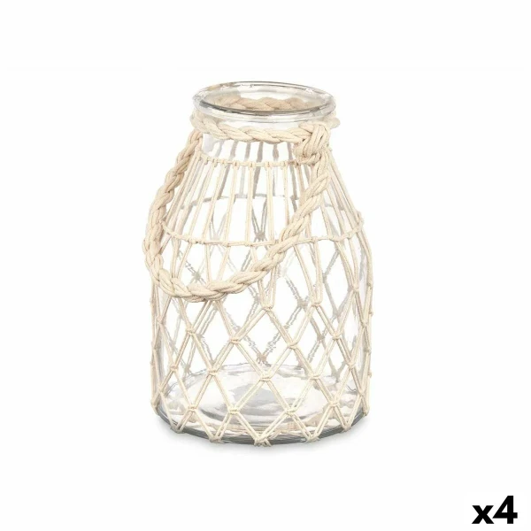 Portavelas Gift Decor Blanco Transparente Vidrio Cuerda 17 x 25 cm 17 x 27 x 17 cm Bote (4 Unidades)