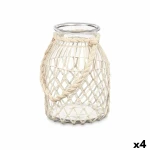 Portavelas Gift Decor Blanco Transparente Vidrio Cuerda 20 x 30 cm 22 x 30 x 20 cm Bote (4 Unidades)