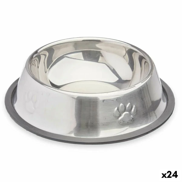 Comedero para Perro Mascow Gris Plateado Goma Metal 18 x 4,5 x 18 cm 35 x 0,03 x 25 cm (24 Unidades)