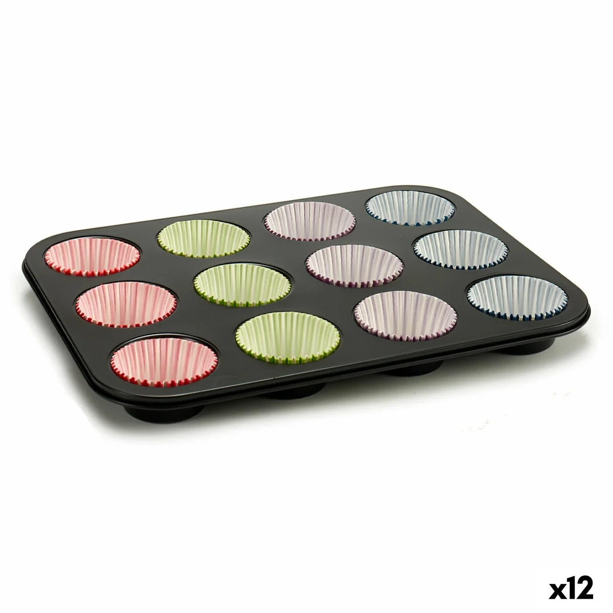 Moldes para Magdalenas Kinvara Azul Negro Rojo Verde Morado Multicolor 7 x 7 x 3 cm 35 x 3 x 26,5 cm Bandeja para Horno (12 Unid