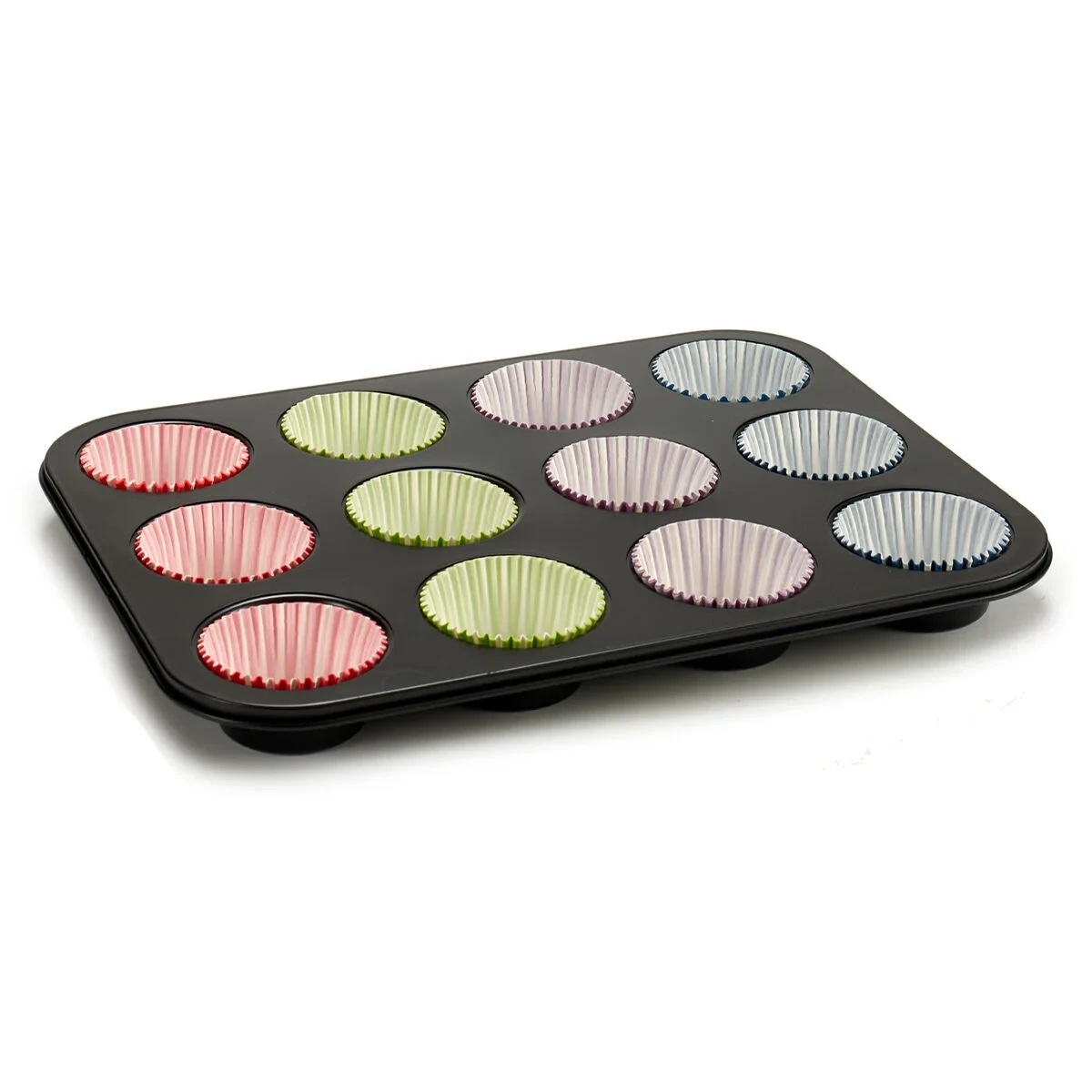 Moldes para Magdalenas Kinvara Azul Negro Rojo Verde Morado Multicolor 7 x 7 x 3 cm 35 x 3 x 26,5 cm Bandeja para Horno (12 Unid