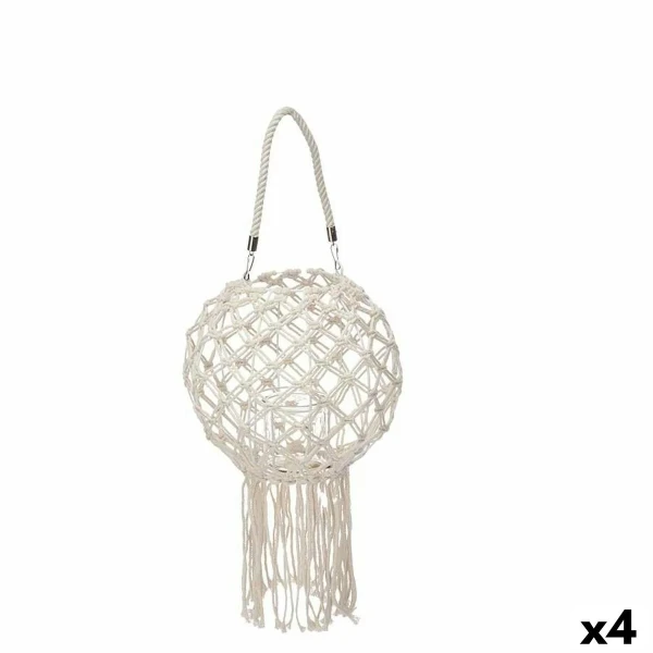 Farol Gift Decor Blanco Algodón Cristal Macramé 26 x 66 x 26 cm (4 Unidades)