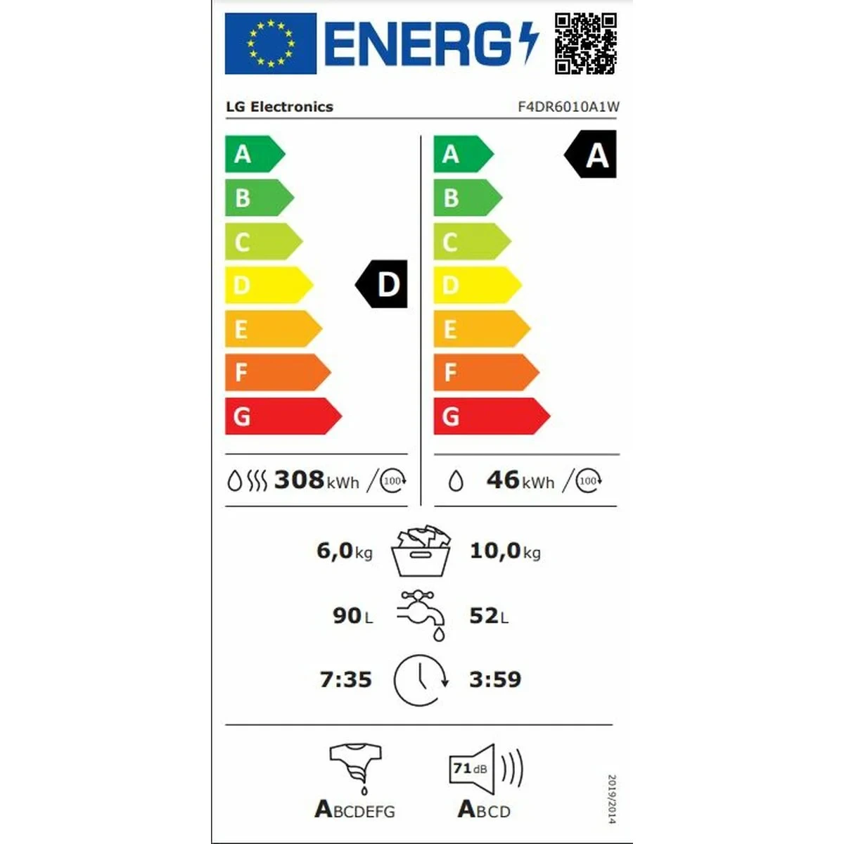 Lavadora - Secadora LG F4DR6010A1W 1400 rpm