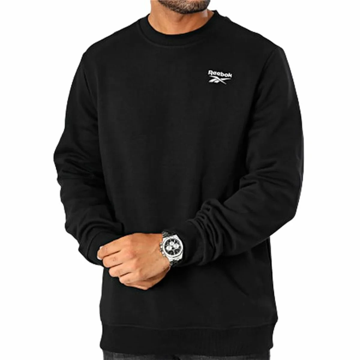 Sudadera sin Capucha Hombre Reebok Identity Left Chest Logo Crew Negro M