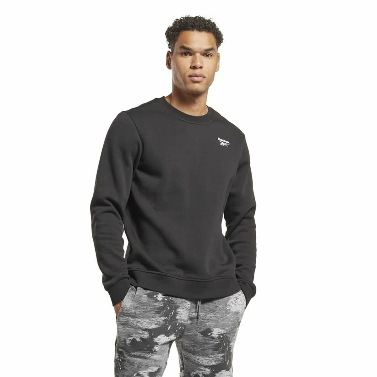 Sudadera sin Capucha Hombre Reebok Identity Left Chest Logo Crew Negro M