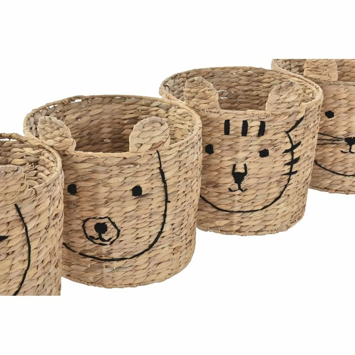 Cesta DKD Home Decor Marrón Negro Natural Junco Animales Tropical 35 x 35 x 35 cm (4 Unidades)