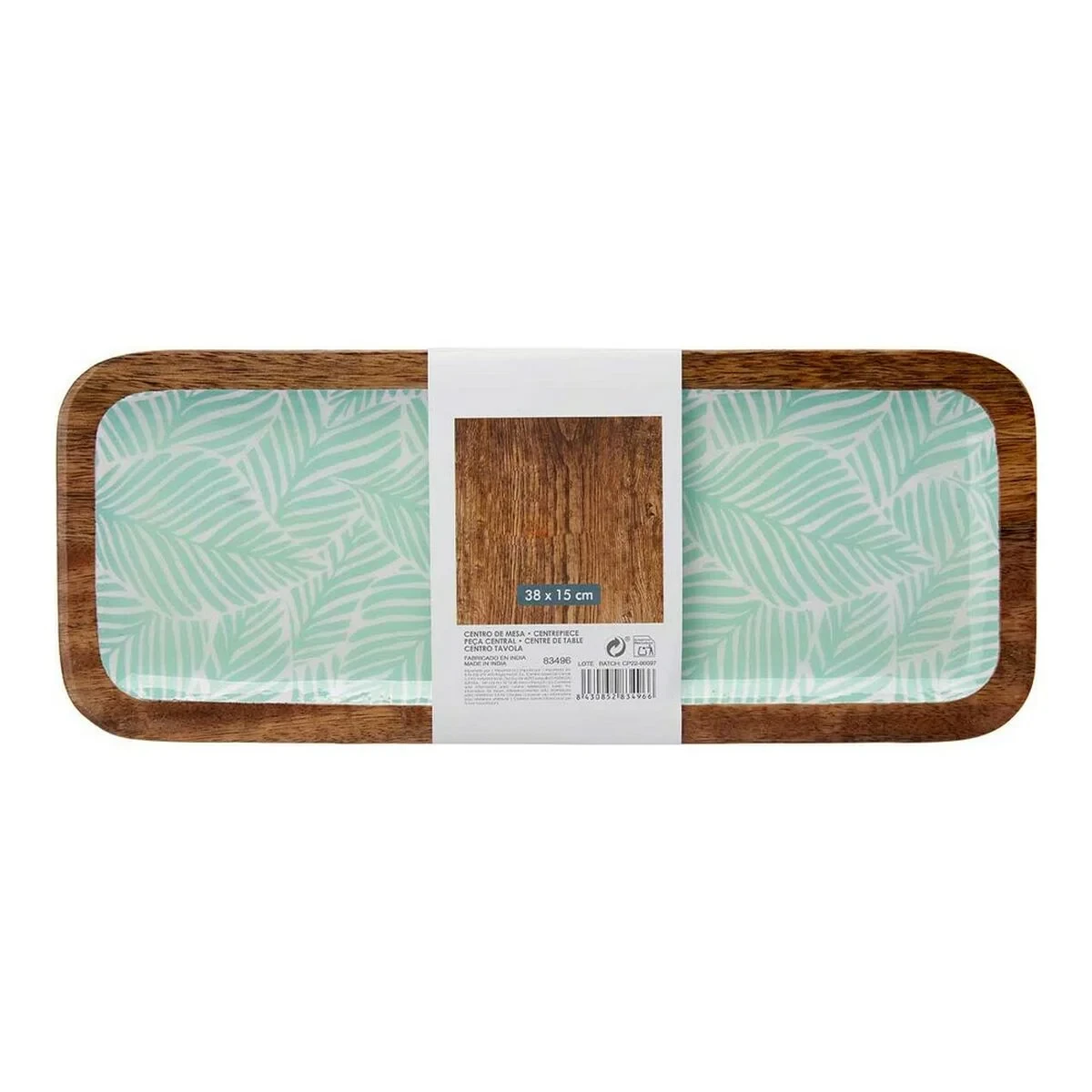 Centro de Mesa Gift Decor Blanco Marrón Verde Resina Madera de mango 38 x 15 cm Hoja de planta
