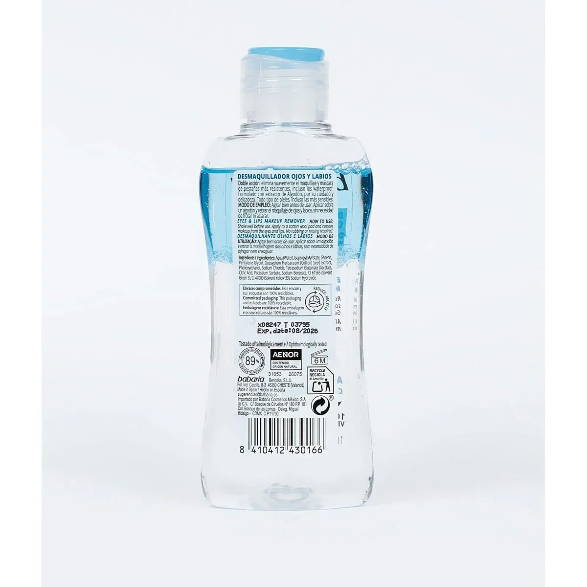 Desmaquillante Bifásico Facial Babaria Ojos Labios (100 ml)