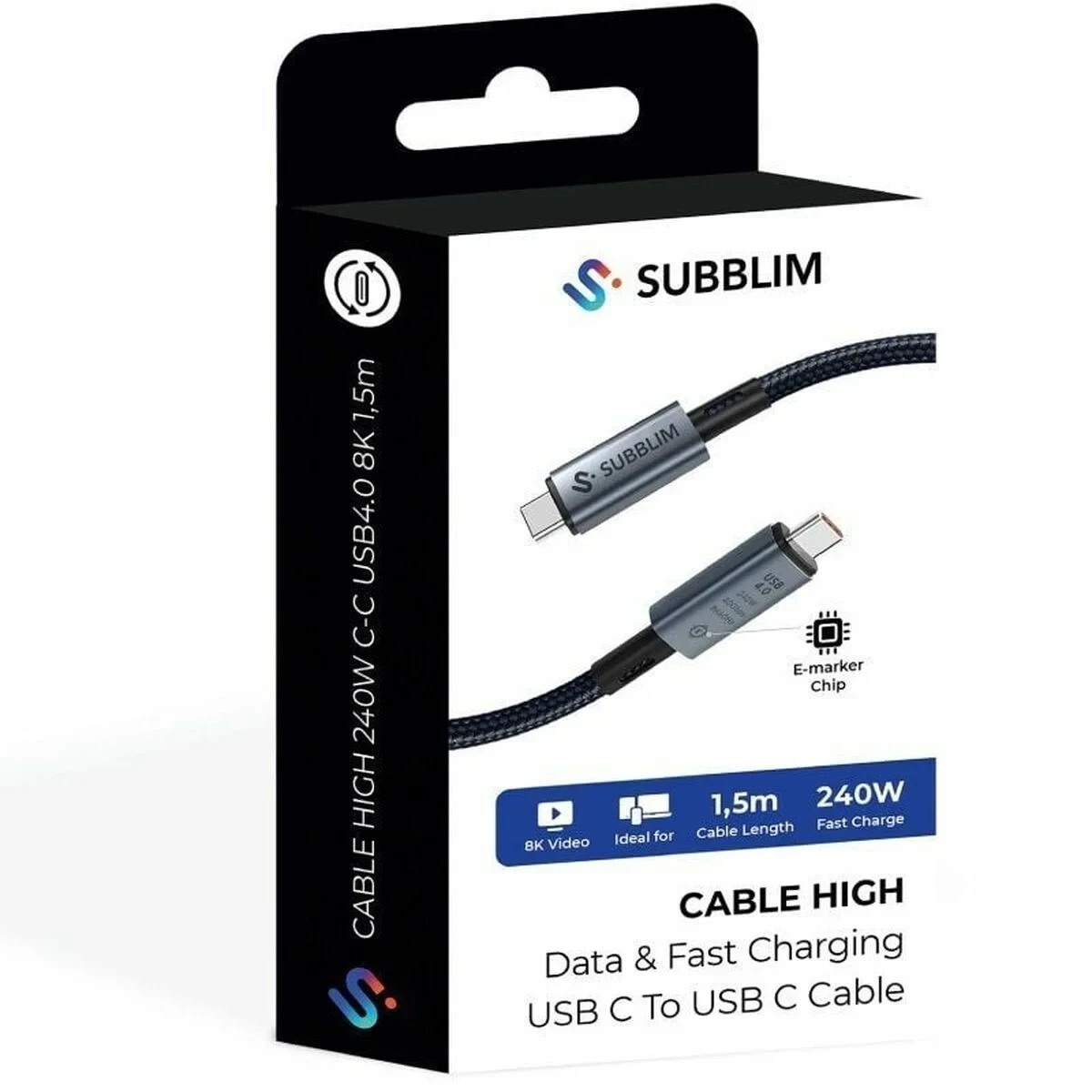 Cable USB-C a USB-C Subblim SUBCAB-C24010 1,5 m Negro