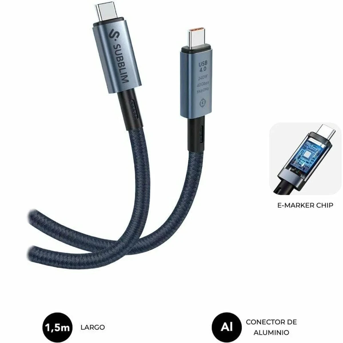 Cable USB-C a USB-C Subblim SUBCAB-C24010 1,5 m Negro