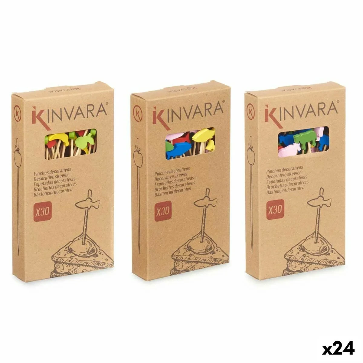 Set de Pinchos para Barbacoa Kinvara Bambú Pincho Decorado (24 Unidades)