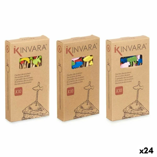 Set de Pinchos para Barbacoa Kinvara Bambú Pincho Decorado (24 Unidades)