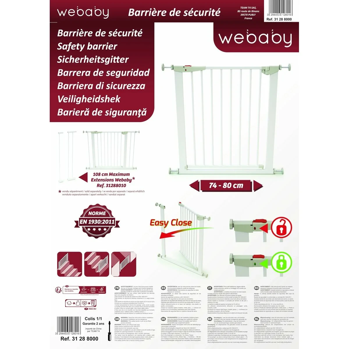 Barrera de seguridad WEBABY MOBI Blanco 73-80 cm