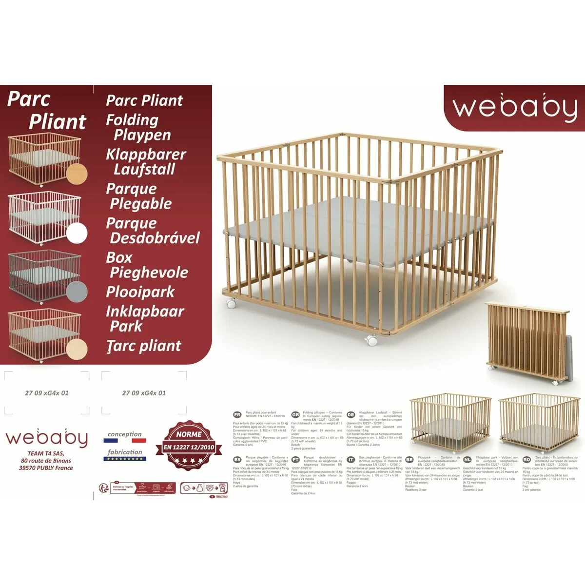 Parque de juegos WEBABY 100 x 100 cm Beige