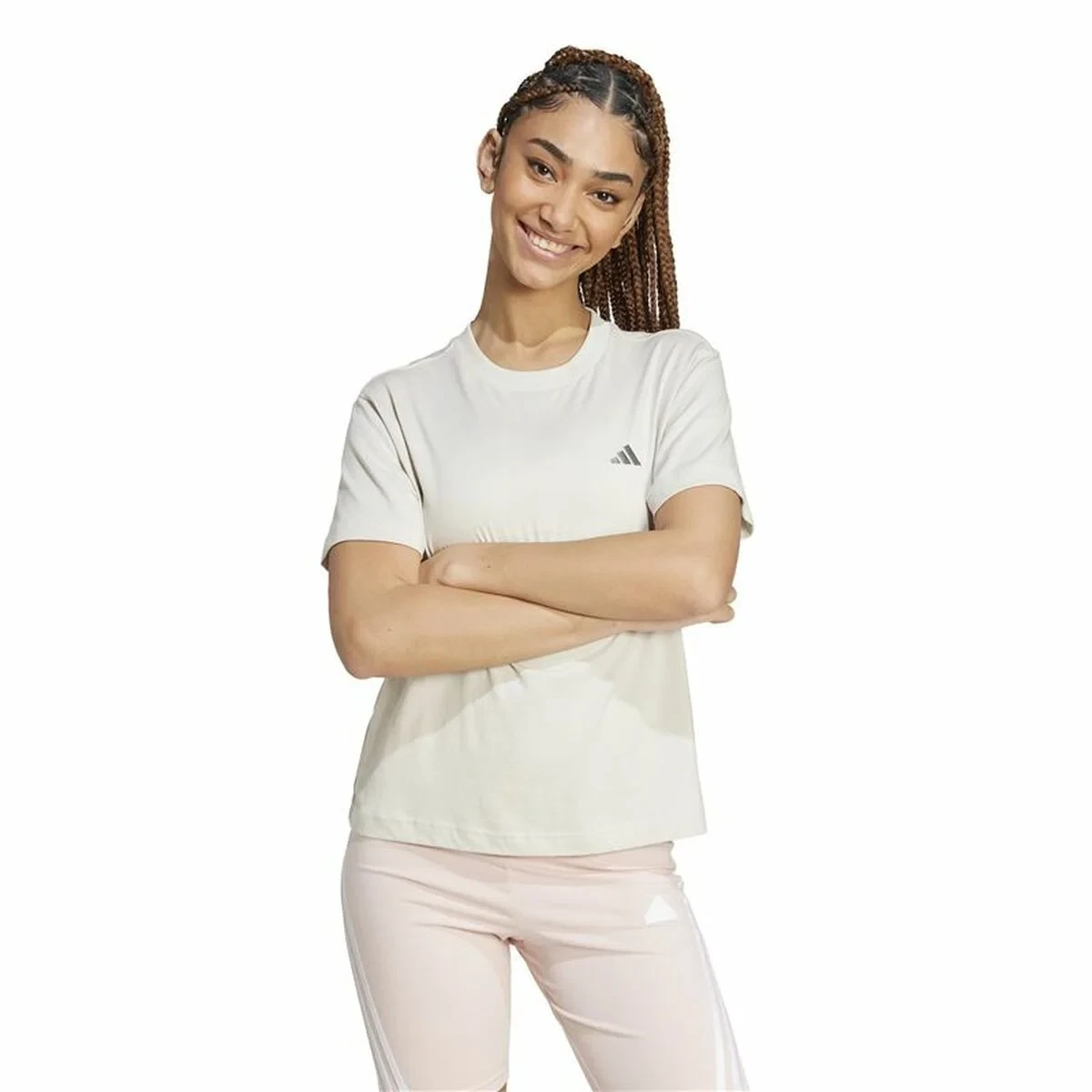 Camiseta de Manga Corta Mujer Adidas Essentials Small Logo Blanco Beige