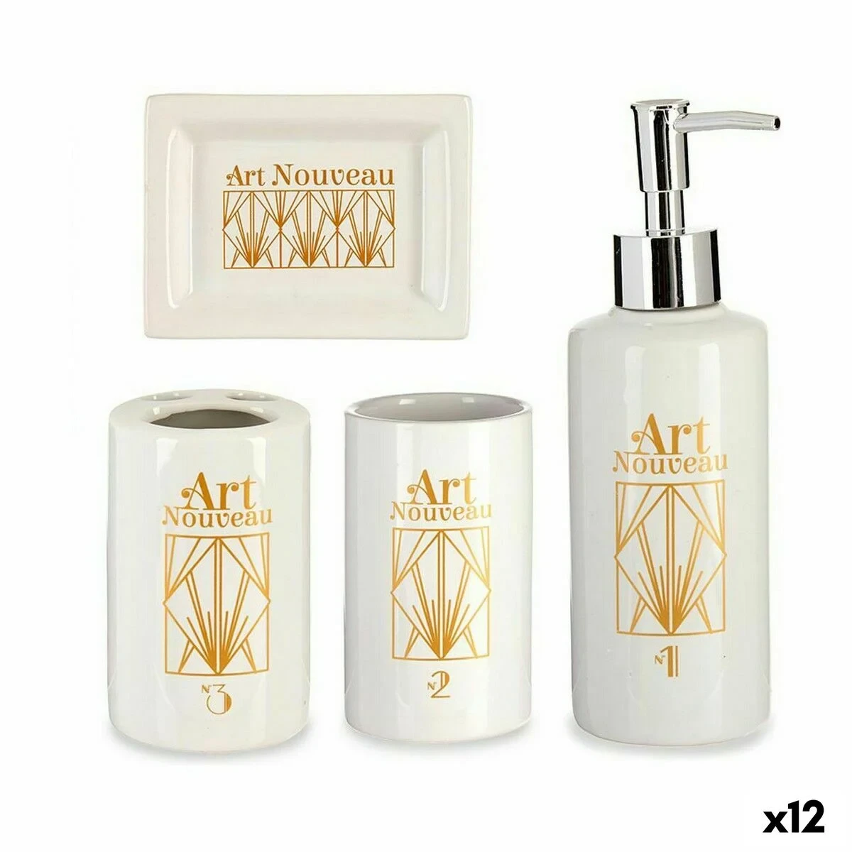 Set de Baño Berilo Blanco Dorado Cerámica (12 Unidades)