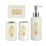 Set de Baño Berilo Blanco Dorado Cerámica (12 Unidades)