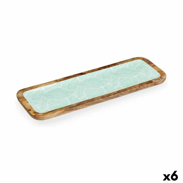 Centro de Mesa Gift Decor Blanco Marrón Verde Poliéster Resina Madera de mango 45 x 15 cm 15,2 x 2,54 x 45,7 cm Hoja de planta (