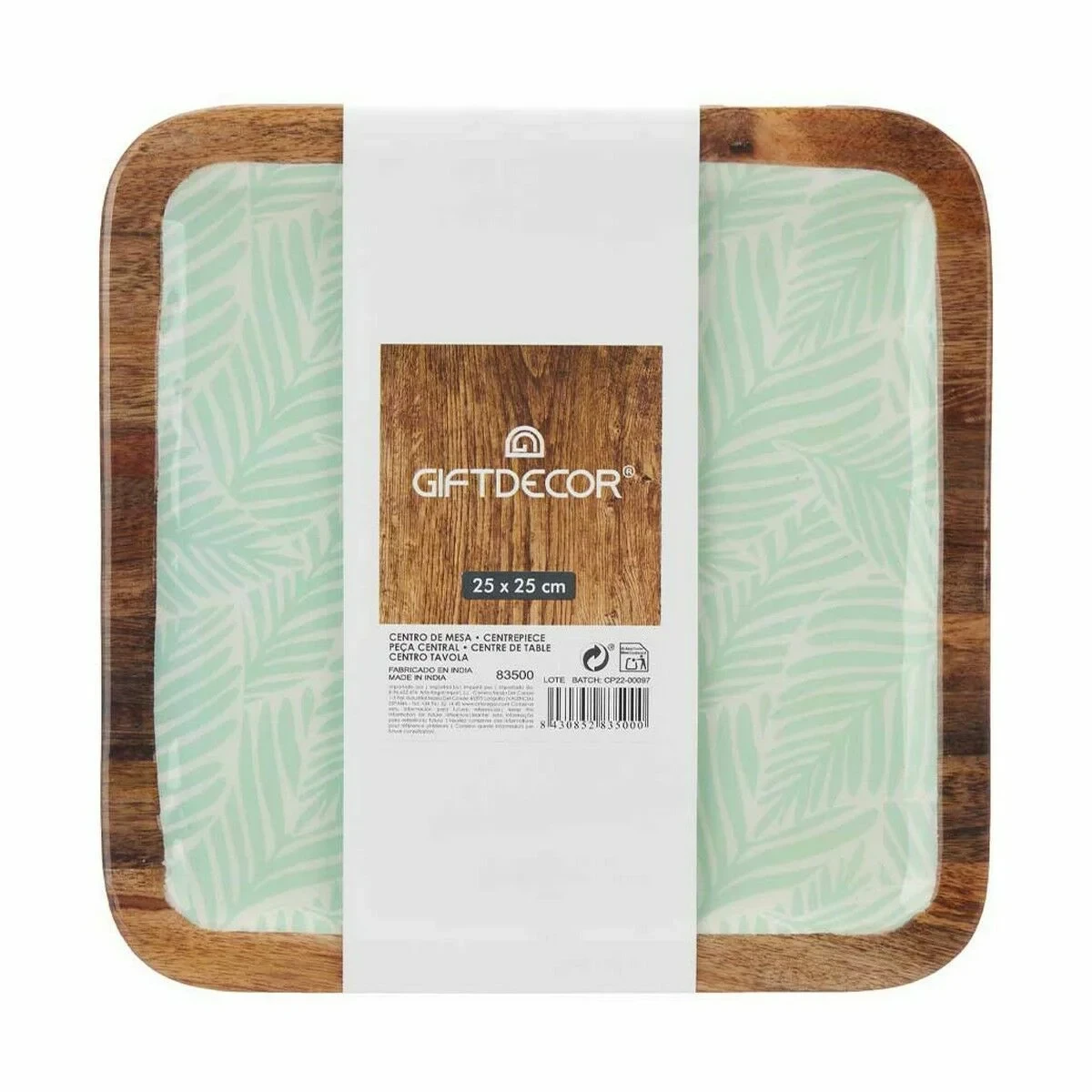 Centro de Mesa Gift Decor Blanco Marrón Verde Poliéster Resina Madera de mango 25 x 25 cm 25,4 x 2,54 x 25,4 cm Hoja de planta (