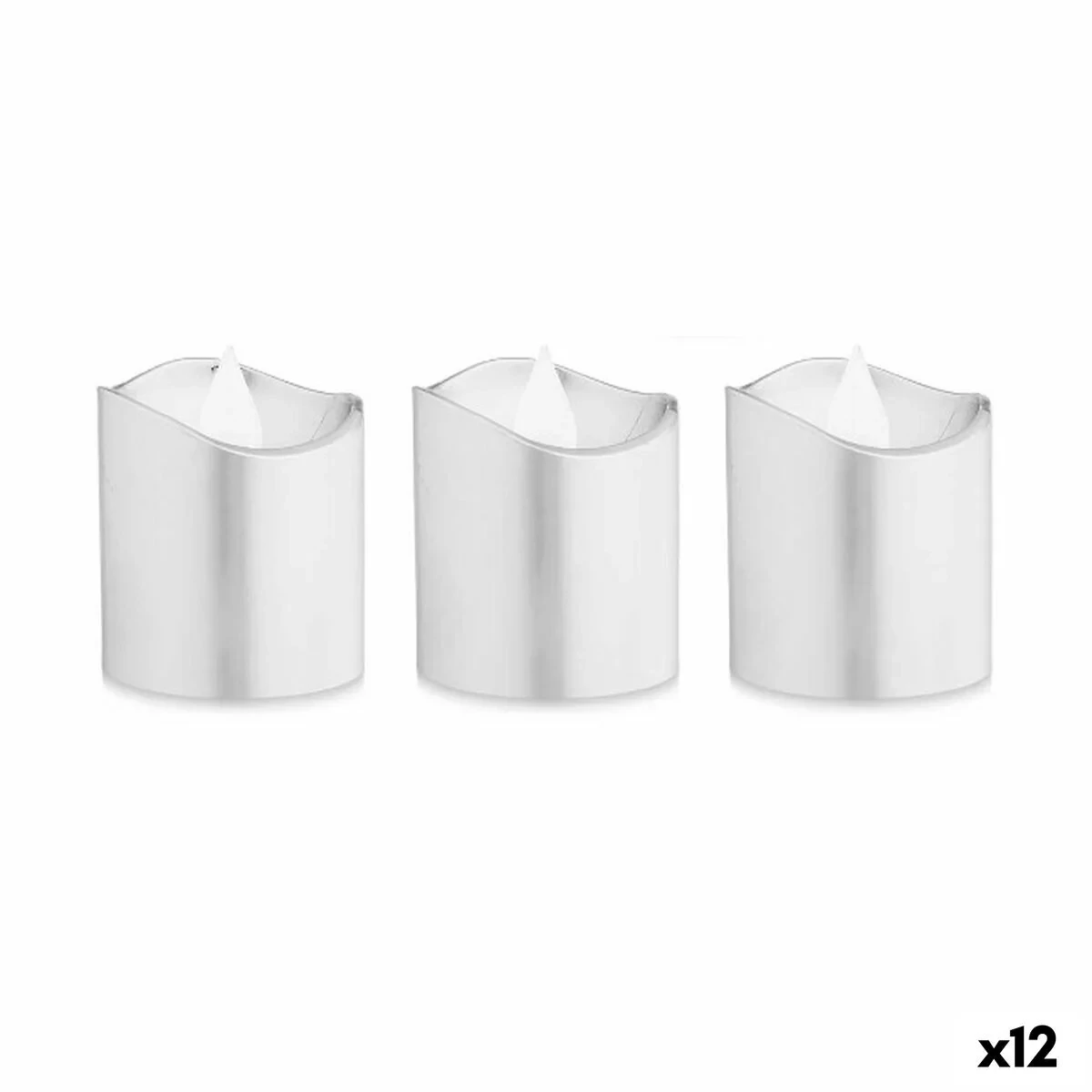 Set de Velas Gift Decor Plateado Plata 18 x 14 x 4 cm 3,7 x 3,7 x 5 cm LED (12 Unidades)