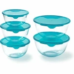 Set de Fiambreras Pyrex Transparente Turquesa 5 Piezas