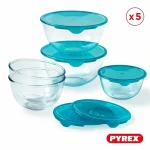 Set de Fiambreras Pyrex Transparente Turquesa 5 Piezas