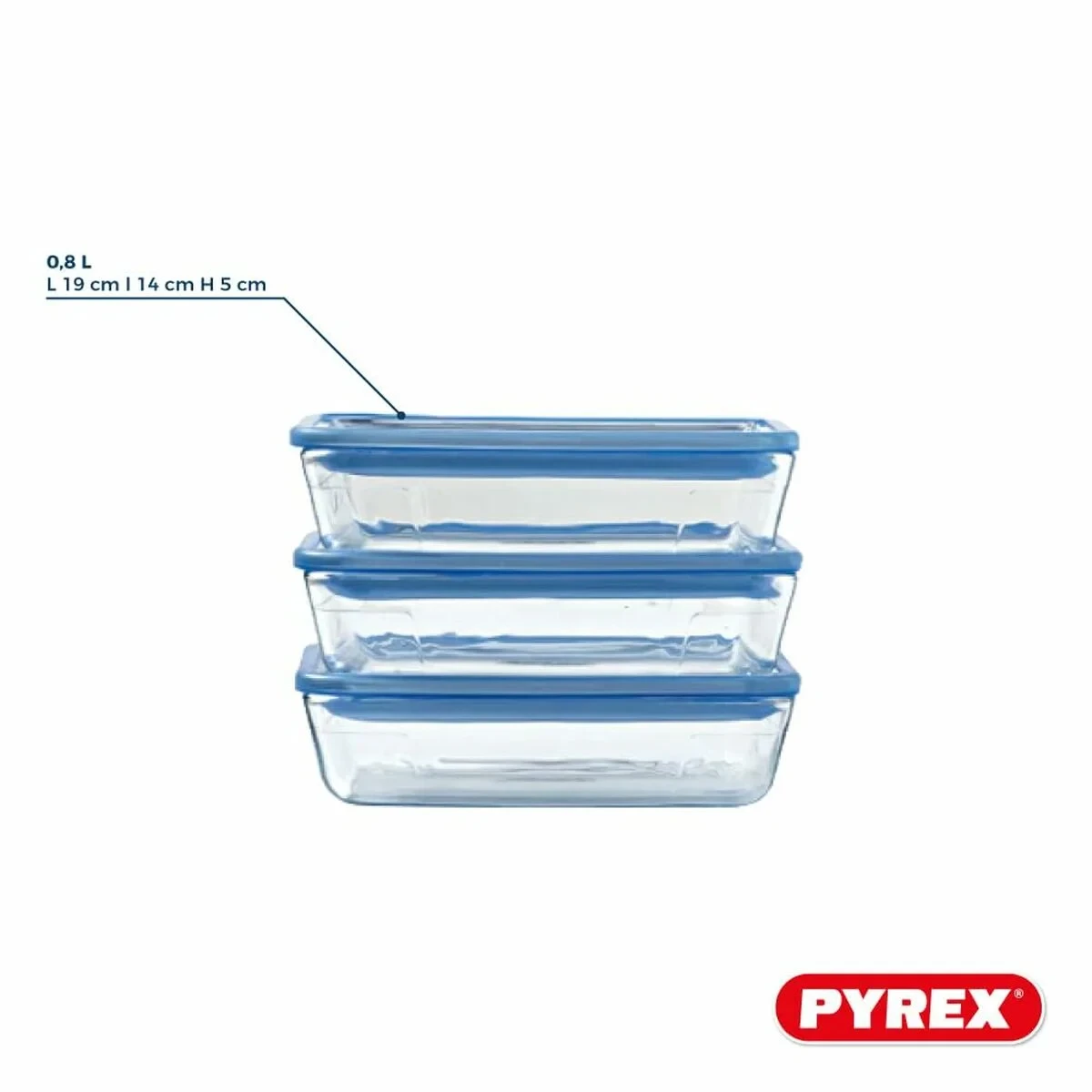 Set de Fiambreras Pyrex Azul Transparente 800 ml 3 Piezas