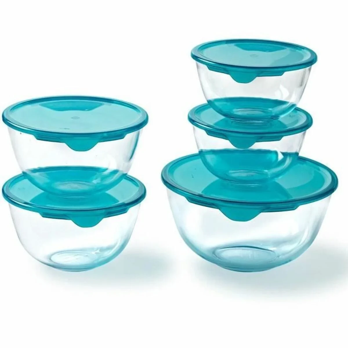 Set de Fiambreras Pyrex Transparente Turquesa 5 Piezas