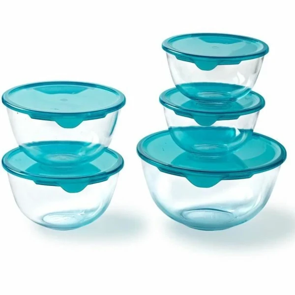 Set de Fiambreras Pyrex Transparente Turquesa 5 Piezas