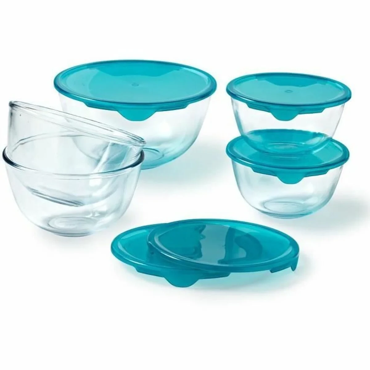 Set de Fiambreras Pyrex Transparente Turquesa 5 Piezas