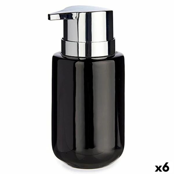 Dispensador de Jabón Berilo Negro Plateado Metal Cerámica 350 ml 7 x 14,5 x 8,5 cm (6 Unidades)