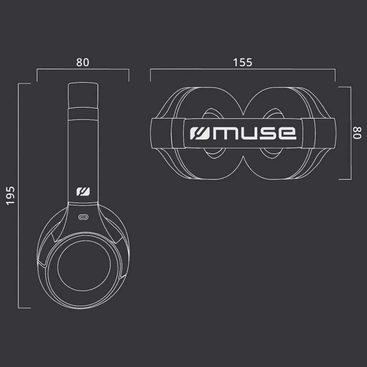 Auriculares con Micrófono Muse M295ANC Negro Gris