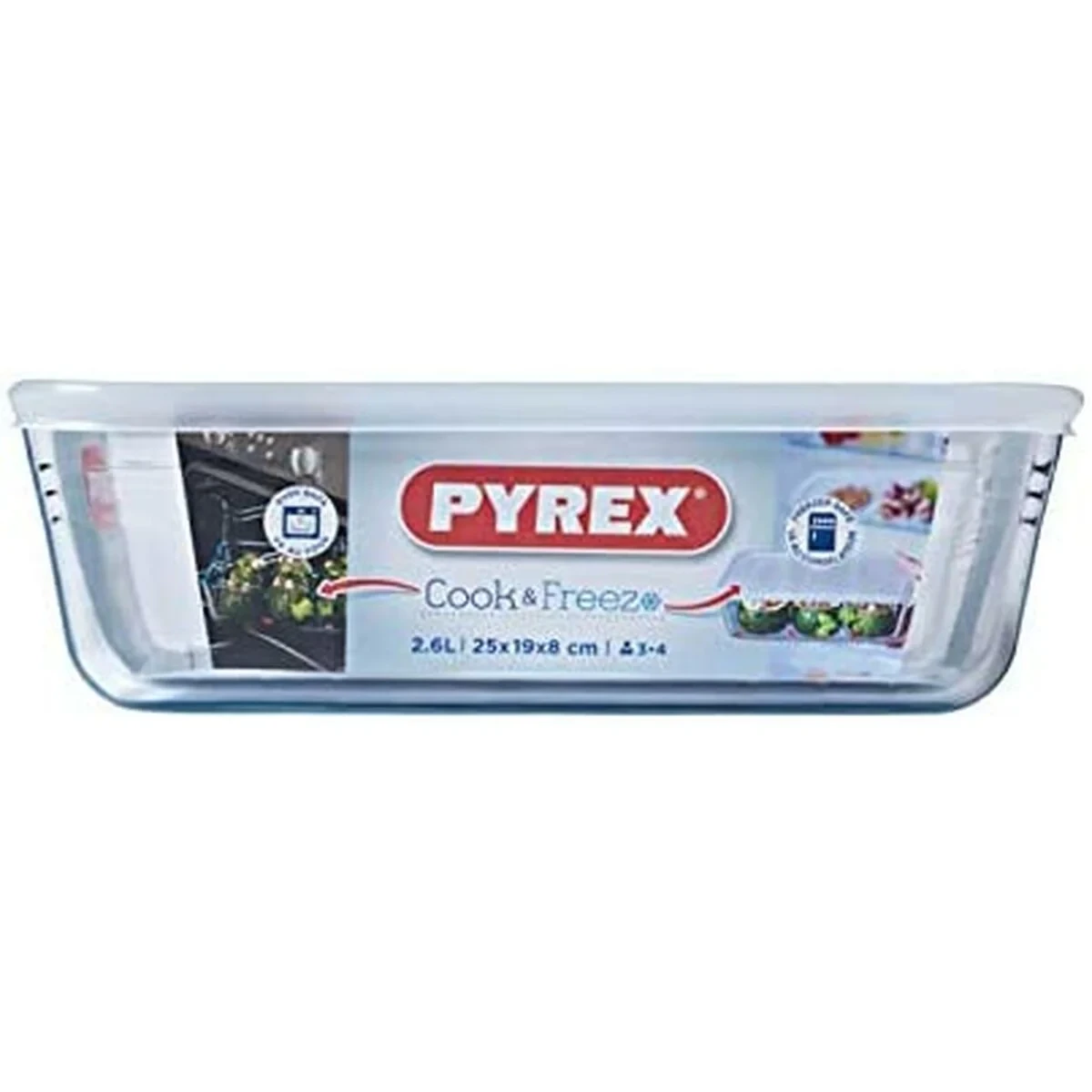 Recipiente Conservador de Alimentos Pyrex Blanco Negro Transparente Clear Rectangular
