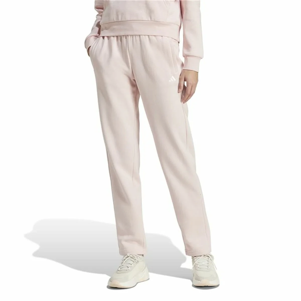 Pantalón Largo Deportivo Adidas Essentials Small Logo Feel Cozy Open Rosa Mujer