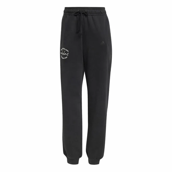 Pantalón Largo Deportivo Adidas Signature Graphic Print Fleece Loose Negro Mujer