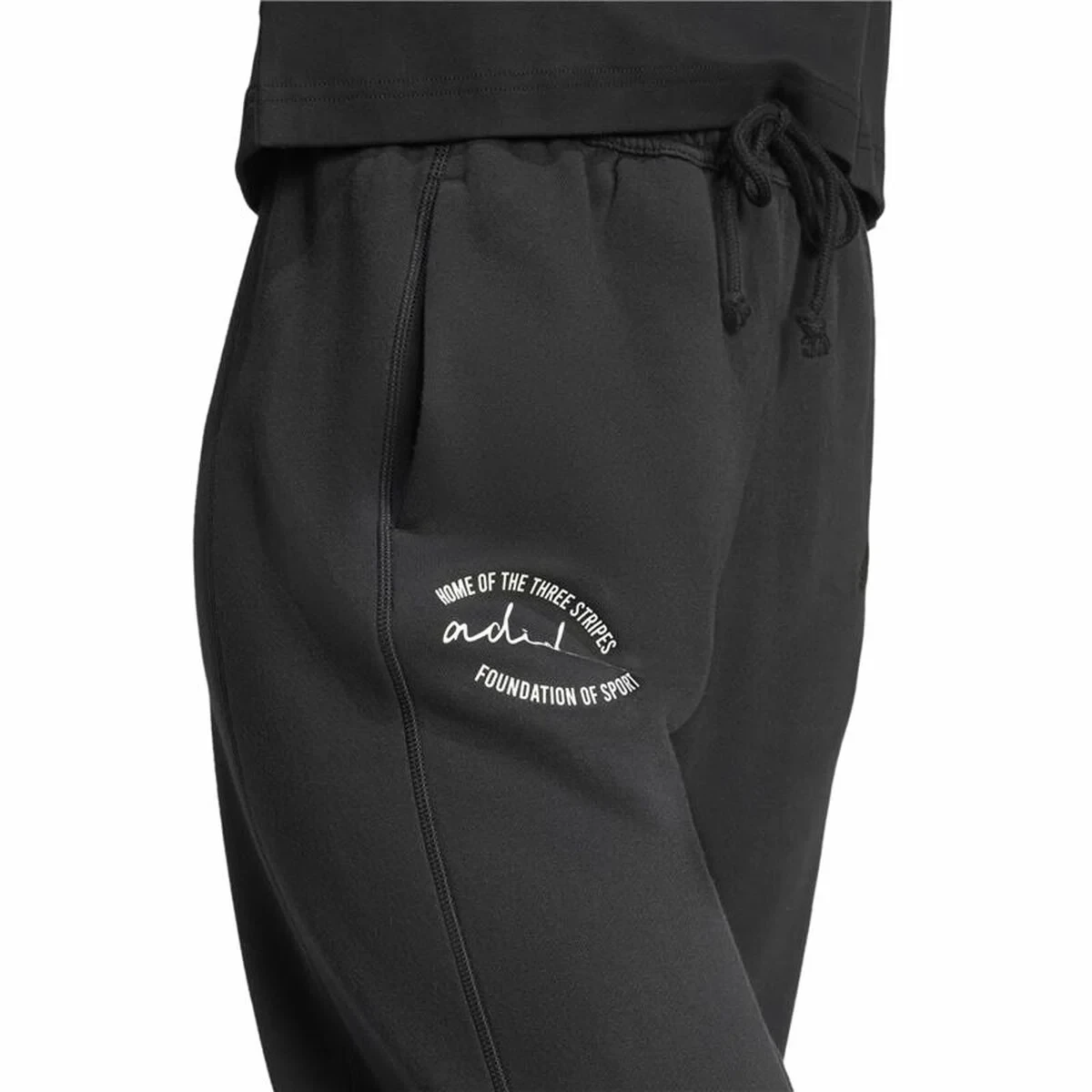 Pantalón Largo Deportivo Adidas Signature Graphic Print Fleece Loose Negro Mujer