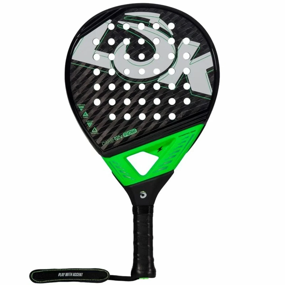 Pala de Pádel Lok Sports Carb-On Flow Negro Verde limón