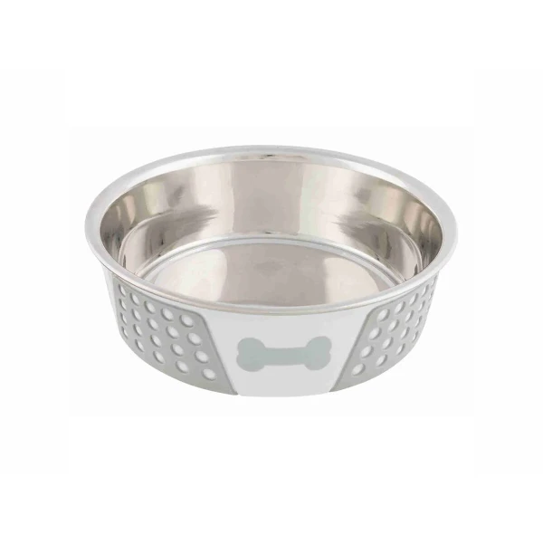 Comedero para Mascotas Trixie Azul Blanco Gris Silicona Acero Inoxidable 1,4 L