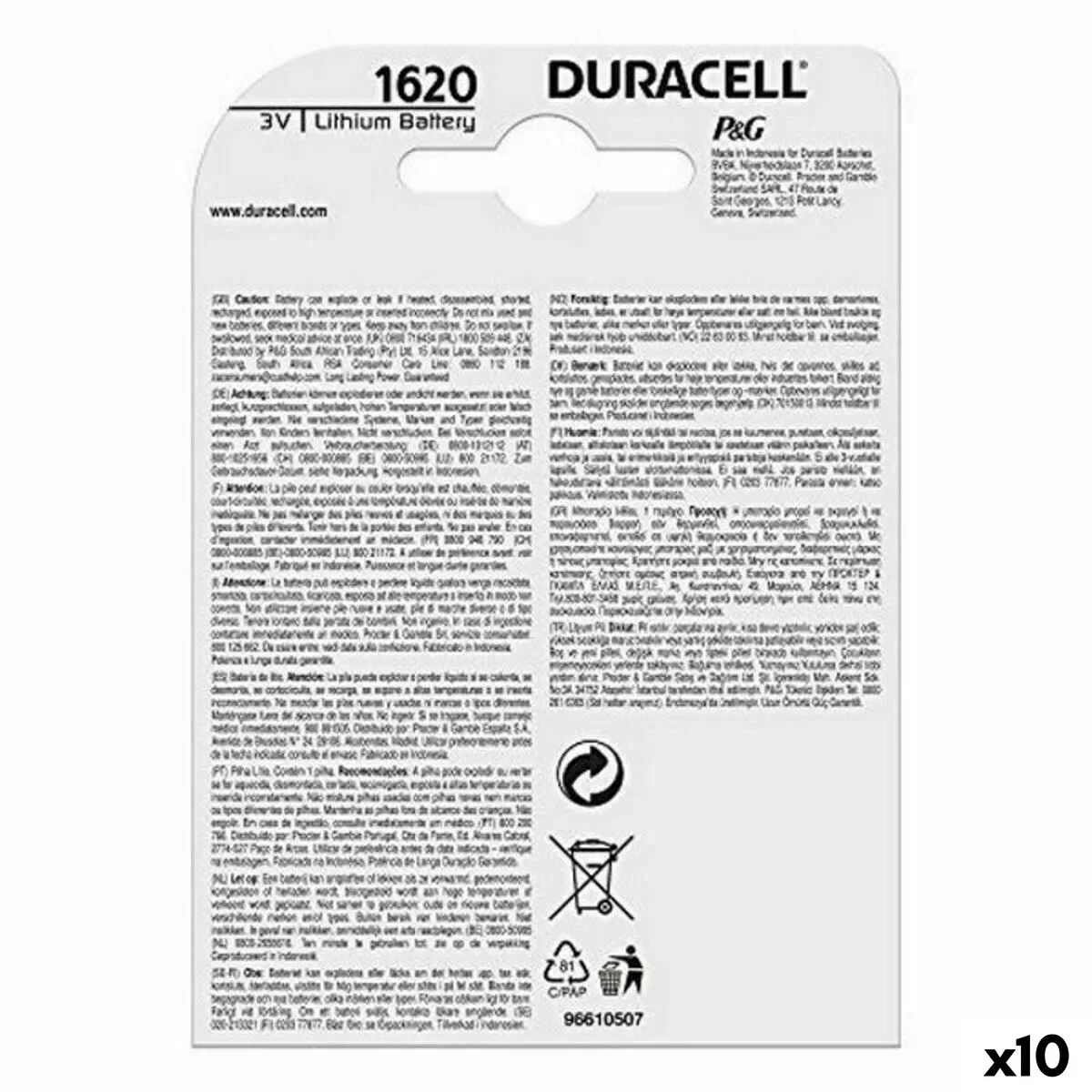 Pila de Botón de Litio DURACELL 3V (10 Unidades)